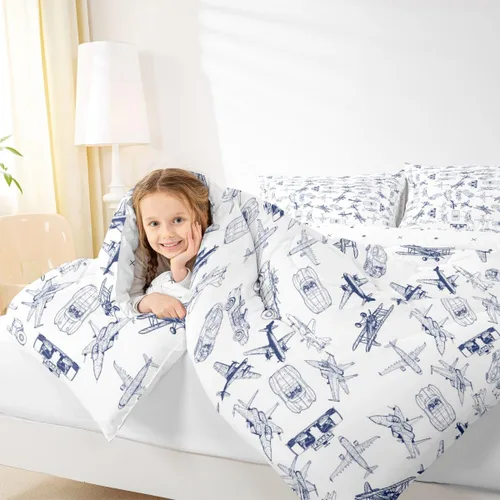 Miniatura 7 de Feelyou Juego de ropa de cama con estampado de avión para niños, juego de funda de edredón para niños y niñas, juego de funda de edredón de Multi
