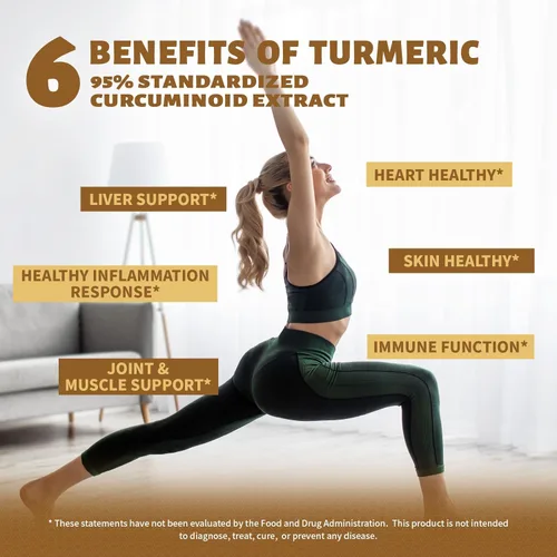 Miniatura 2 de Suplemento de curcumina de cúrcuma de 1,500 mg, curcuminoide estandarizado 95% con jengibre, aceite MCT y pimienta negra para una mejor absorción