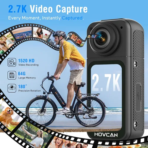 Miniatura 6 de Movcan Cámara corporal S70 con grabación de audio y video, cámara corporal HD 1520P con lente giratoria de 180°, cámara de grabación manos libres