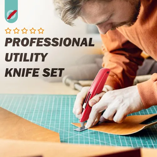 Miniatura 2 de DIYSELF Paquete de 4 cortadores de caja, cuchillo utilitario con 10 cuchillas, cortador de caja resistente para alfombras, cartón, vinilo y papel