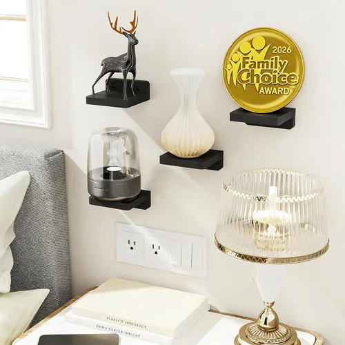 Miniatura 2 de SRIWATANA Pequeños estantes flotantes montados en la pared, estante de madera para decoración y almacenamiento, juego de 4, mini estante de Negro