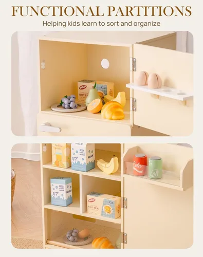 Miniatura 3 de ROBOTIME Juego de Cocina de Juguete - Refrigerador de Juguete de Madera con Accesorios, Juego de Cocina de Simulación para Niños y Niños Pequeños
