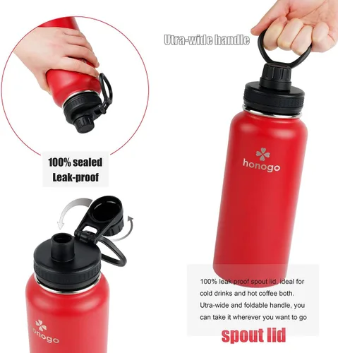 Miniatura 5 de Botella de agua deportiva con aislamiento al vacío de doble pared con recubrimiento en polvo, 32 oz, de acero inoxidable 18/8 con boca ancha, tapa