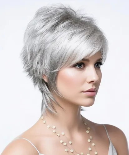 SEVENCOLORS Pelucas cortas grises para mujer, peluca de corte Pixie en capas naturales con flequillo, pelo sintético, pelucas cortas de color gris
