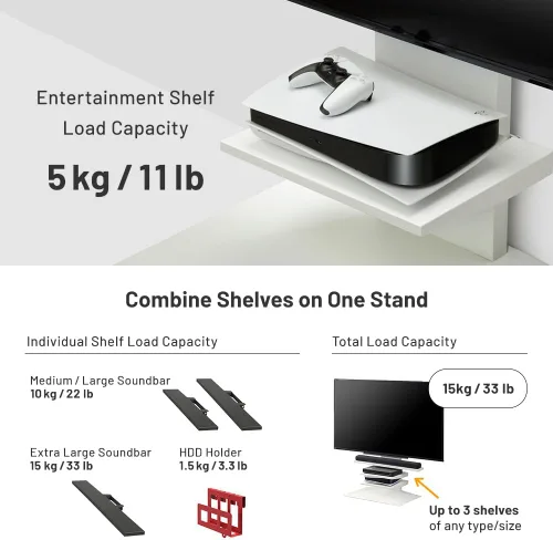 Miniatura 6 de WALL Estante de entretenimiento para soporte de TV modelo V4, perfecto para reproductor de DVD/Blu-ray, consola de videojuegos, grabadora de video