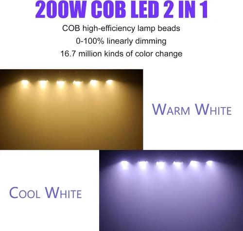 Miniatura 3 de Luces de escenario COB con puertas de granero, luz par COB de 200 W, LED 3500 ~ 7500 K, blanco cálido y blanco, DMX512 con sonido maestro-esclavo