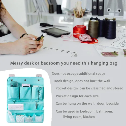 Miniatura 4 de Organizador colgante con bolsillos, bolsa de almacenamiento de pared y puerta con 3 ganchos adhesivos, organizador de almacenamiento colgante