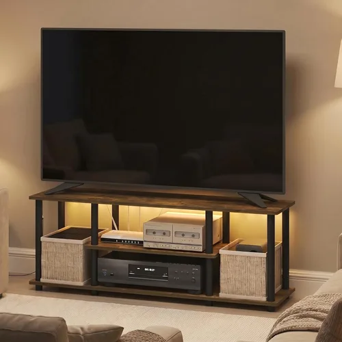 Miniatura 7 de Furinno Turn-N-Tube - Soporte para televisor de 3 niveles, instalación 3D sin herramientas, consola de entretenimiento para televisores de hasta 50