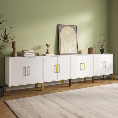Miniatura 13 de JOZZBY Aparador de buffet con almacenamiento, gabinete de madera moderno con estantes ajustables, gabinetes negros y dorados para sala de estar