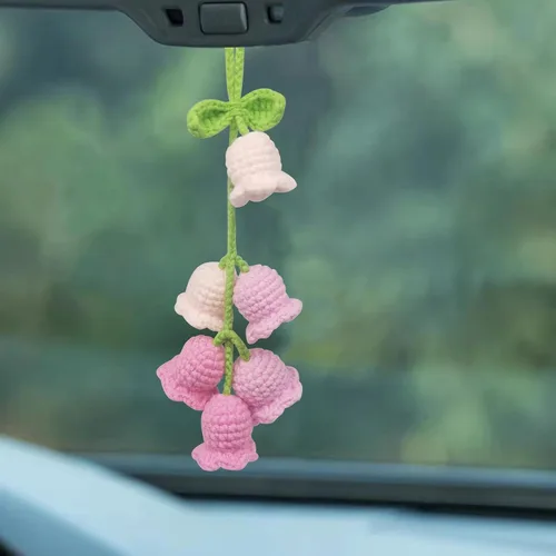 Miniatura 7 de Adorno colgante para espejo retrovisor de automóvil, cesta de flores de ganchillo, accesorios para plantas, adorno de automóvil tejido hecho a mano