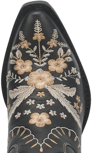 Miniatura 4 de Dingo - Botas con bordados florales de prímula para mujer, de punta triangular, tacón bajo de 1-2 pulgadas, color negro