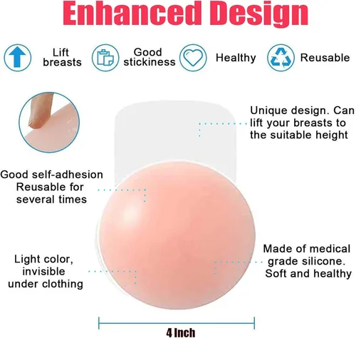 Miniatura 4 de Safe2m 2 Pairs Invisible Bra,Sticky Bra Reusable Silicone Adhesive womens Breast Lifting bra Nipple Covers Pink