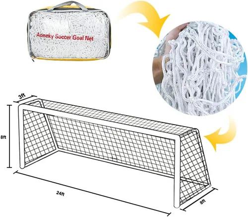 Miniatura 4 de Aoneky Red de portería de fútbol resistente de 0.157 in – 10 libras por red – 24 x 8 pies – Red de repuesto de poste de fútbol de tamaño completo
