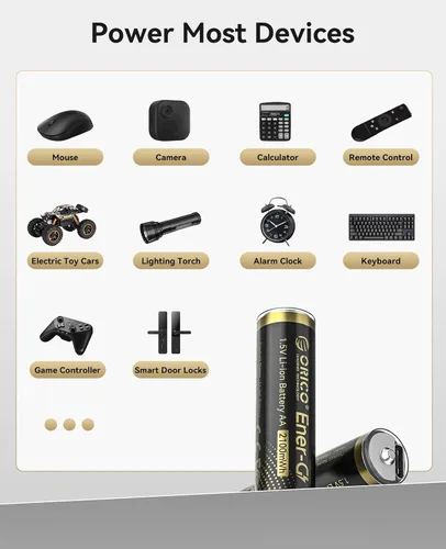 Miniatura 7 de ORICO Ener-G Batería de iones de litio recargable AA de 1.5 V 2100 mWh, carga USB-C de 2 horas, carga rápida de más de 1500 ciclos para controlador