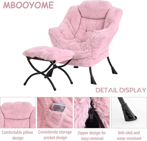 Miniatura 6 de MBOOYOME - Silla perezosa con otomano plegable, sillón de acento moderno de ocio con reposabrazos y bolsillo lateral y reposapiés plegable, silla