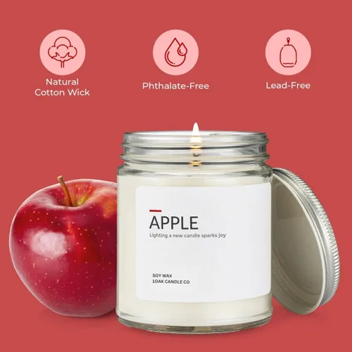 Miniatura 2 de 1OAK Vela de Manzana - Velas perfumadas de cera de soja (Manzana) - Velas de soja para aromatizar el hogar - Quema larga premium - Hechas a mano