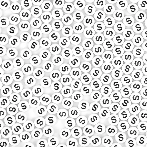 300 cuentas de letras S de 0.157 x 0.276 in, cuentas blancas del alfabeto de forma redonda acrílica, cuentas sueltas para pulseras con nombre,