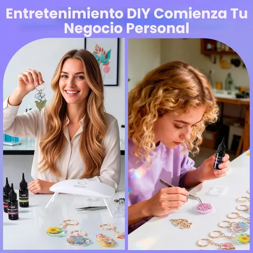 Miniatura 8 de LET'S RESIN Kit de fabricación de llaveros todo incluido, resina UV de 12 colores con moldes de llavero de silicona, luz UV, 6 estilos de biseles