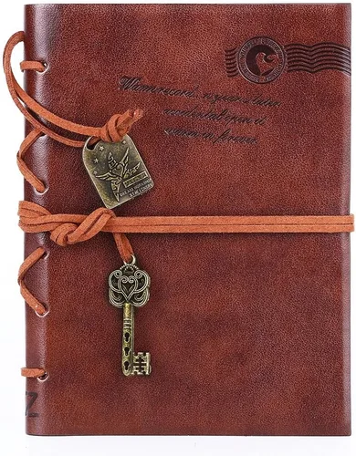 Cuaderno tipo diario, estilo vintage, con cordón y llave, Café oscuro