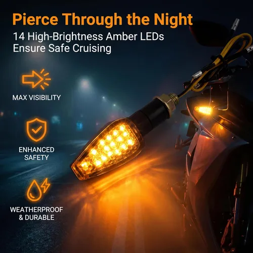 Miniatura 2 de ANKIA - 2 luces LED universales de 14 luces LED intermitentes de giro para motocicleta, mini indicadores de flecha de tallo delantero y trasero