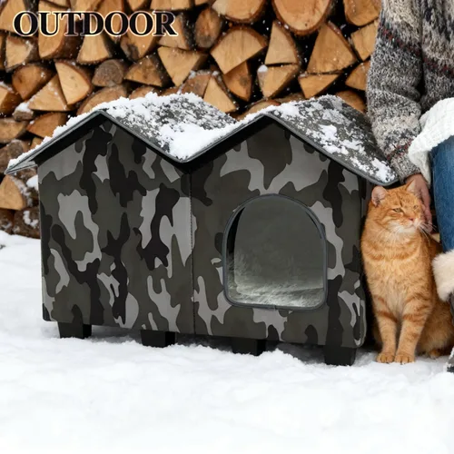 Miniatura 4 de Casa para gatos con calefacción al aire libre, casa elevada y aislada resistente a la intemperie para exteriores, refugio para gatos con almohadilla