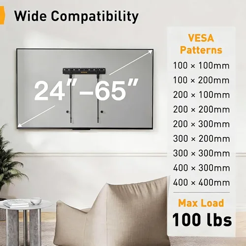 Miniatura 2 de Perlegear Soporte de pared para TV sin clavos para la mayoría de televisores de 24 a 55 pulgadas hasta 45.36 kg, sin clavos, soporte de pared