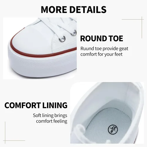 Miniatura 4 de SERNIAL Zapatos deportivos de plataforma blanca para mujer, zapatos de lona de moda para mujer