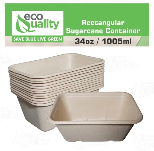 Miniatura 4 de EcoQuality Cuencos desechables de 34 onzas – Cuencos rectangulares compostables de fibra de caña de azúcar, biodegradables, ecológicos, oblongos