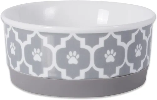 Miniatura 20 de Taza para mascotas Bone Dry con diseño de pata en cerámica, colección Lattice, juego mediano, 6x2 pulgadas, gris, 2