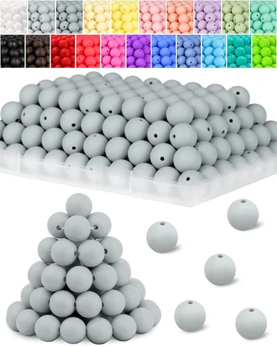 Miniatura 8 de 120 cuentas de silicona de FIVEIZERO para hacer llaveros, cuentas focales redondas de goma de silicona turquesa de 0.59 pulgadas a granel