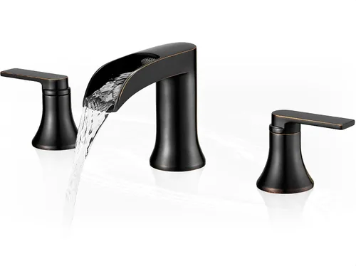 Miniatura 8 de Grifo de lavabo de baño de bronce aceitado con cascada de 3 agujeros, grifos de baño de latón de 4 a 8 pulgadas con drenaje emergente y líneas