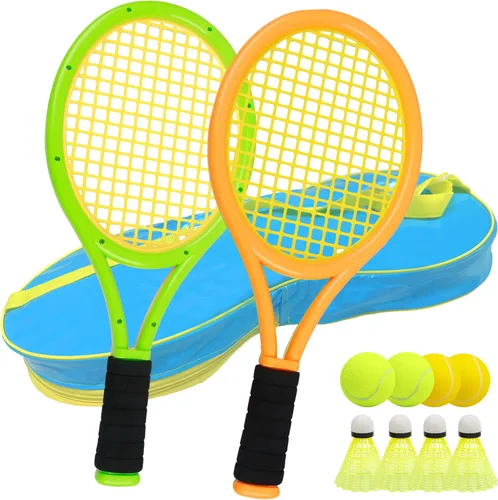 Miniatura 9 de Raqueta de tenis infantil para bebés, niños y niños de 3 a 15 años, juego de raquetas de tenis para niños pequeños que incluye 4 volantes, 2 pelotas
