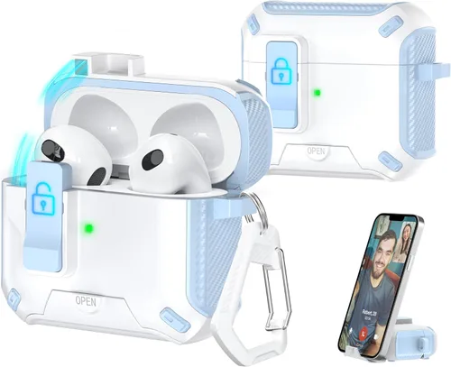 Miniatura 100 de R-fun - Funda para audífonos compatible con AirPods de 4.ª generación 2024, cubierta protectora de expulsión automática a prueba de caídas, puerto