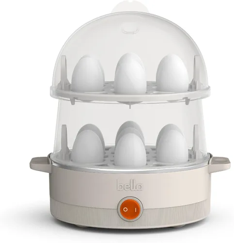 Miniatura 13 de BELLA - Cocedor eléctrico para huevos de 360 V, bandeja doble para 14 huevos y apagado automático, escalfados, revueltos, duros, a medio cocer