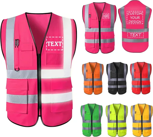 Miniatura 11 de Chaleco de seguridad con logotipo personalizado para hombre, chaleco de trabajo protector de alta visibilidad con reflectante Amarillo
