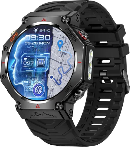 Loluka Reloj inteligente GPS Tracker resistente al aire libre Smartwatch con brújula/linterna LED/presión de aire/altitud/respuesta/hacer llamada