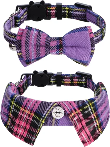 Miniatura 11 de Faleela Breakaway Collar de gato con campanas, paquete de 2 collares para gatos con campanas, collares de gato con bandana, accesorios para collares