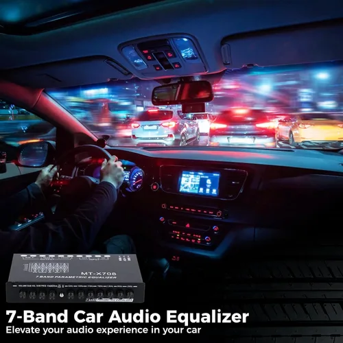 Miniatura 3 de Ecualizador de audio para automóvil de 7 bandas, ecualizador gráfico de audio para automóvil, ecualizador de automóvil con salidas delanteras