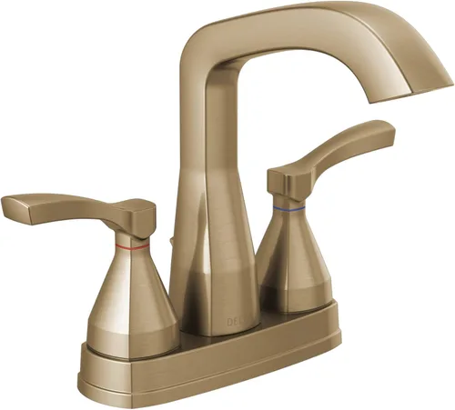 Delta Faucet Stryke - Grifo de baño dorado, grifo de baño central, tecnología de sello de diamante, ensamblaje de drenaje de metal, bronce champán
