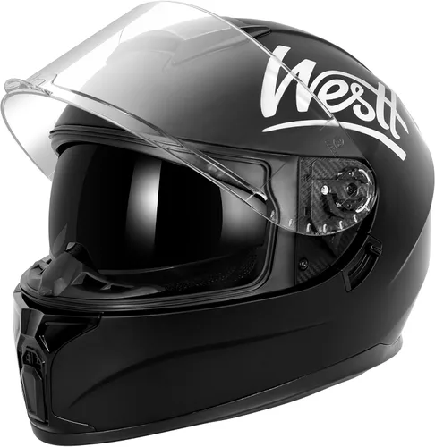 Miniatura 10 de Westt Cascos de Motocicleta Compactos – con Doble Visera, Aprobado por DOT, Casco Integral para Hombres, Mujeres y Adultos, Ligero Storm X Gris