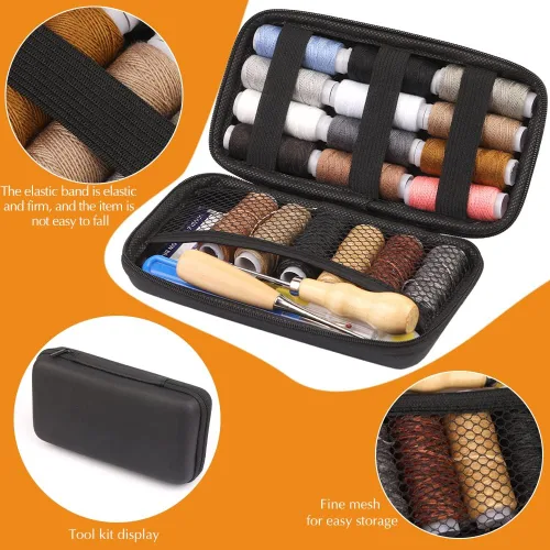 Miniatura 6 de BUTUZE Kit de reparación de tapicería, kit de costura de cuero, hilo de coser, hilo encerado, agujas de coser a mano resistentes, punzón de costura