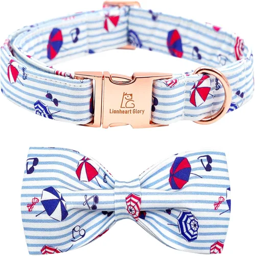 Miniatura 24 de Lionheart glory Collar de perro, Collar de perro para niños con corbatín azul ajustable, Collar con corbata para perros grandes Bandera