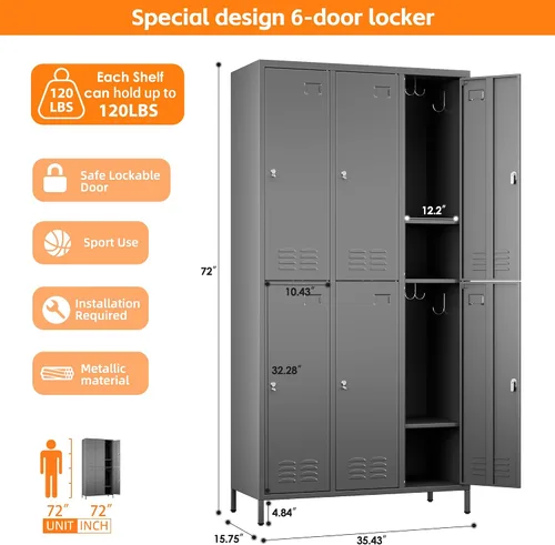 Miniatura 3 de SUPEER Casillero de Almacenamiento de Metal con 9 Puertas y 27 Ganchos, Casilleros de Metal para Empleados con Cerradura para Escuela, Garaje