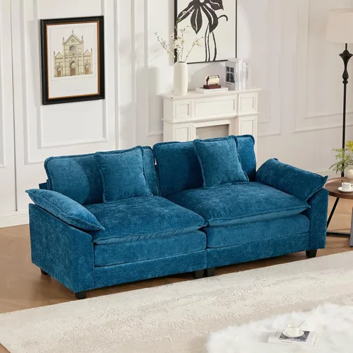 Miniatura 17 de Sofá seccional modular beige de 117.3", sofás seccionales grandes de 3 plazas para sala de estar, sofá nube oversized de tela chenille con otomana