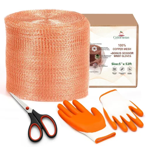 Control de roedores de malla de cobre, 5 x 52 pies, rollo de malla de cobre inoxidable para roedores, murciélagos y caracoles, perfecto para