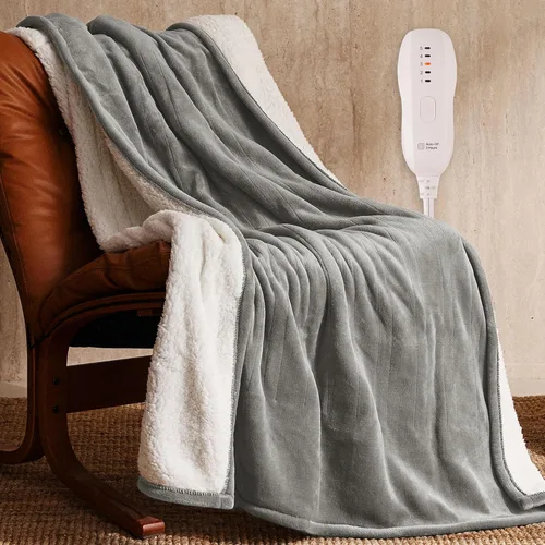 Miniatura 22 de JET'S HOME Manta térmica de 50 x 60 pulgadas, manta eléctrica de franela con certificación ETL, lavable a máquina, con 9 niveles de calefacción, 10