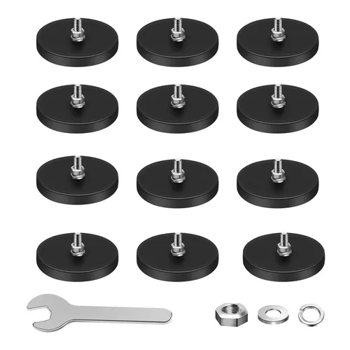 Miniatura 20 de DIYMAG 12 Imanes Recubiertos de Goma, Potencia Adhesiva de 30 LBS Base de Imán Grande de Neodimio Antiarañazos con Imán Roscado M5 con Pernos