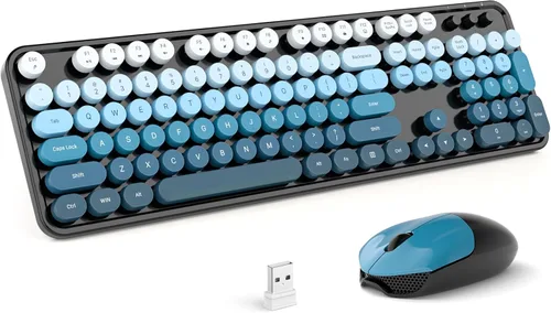 Miniatura 23 de Combo de teclado y mouse inalámbricos MOFII, teclado de tamaño completo estilo máquina de escribir con almohadilla numérica y mouse USB 2 en 1 Azul