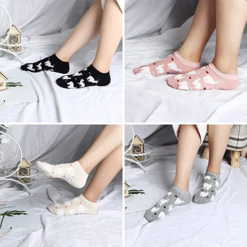 Miniatura 6 de CheeseandU. Calcetines tobilleros para mujer, 5 unidades, diseño de dibujos animados.