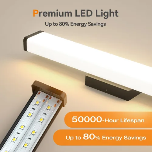 Miniatura 7 de Amico Accesorios de iluminación de baño, luces de tocador LED modernas atenuables de 5CCT de 16 pulgadas para baño, lámpara de pared negra